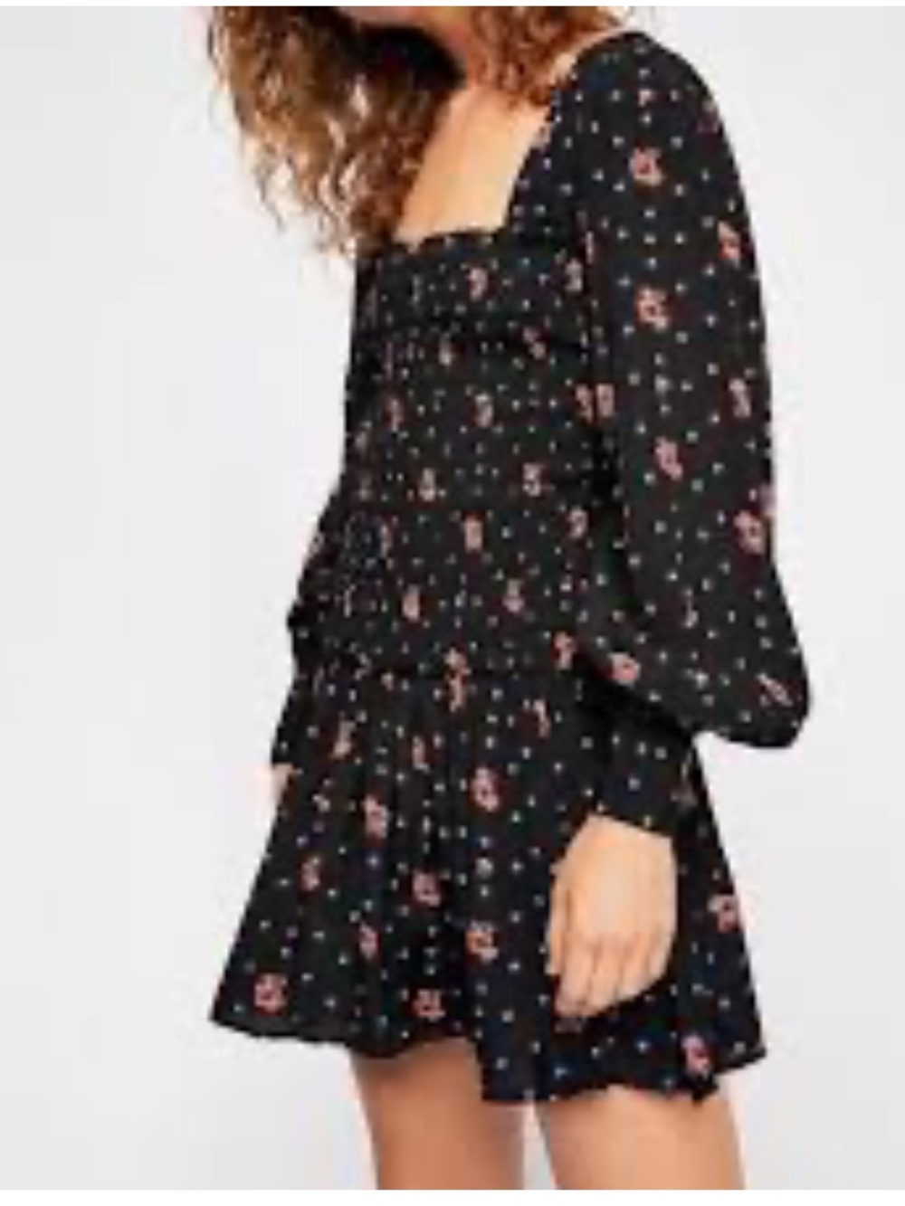 Free People womans Black Floral Smocked Mini Dress size M
